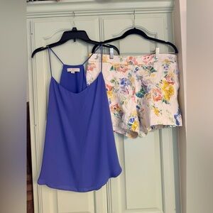 Elevenses High Waist Floral Shorts paired with a matching purple LOFT camisole.
